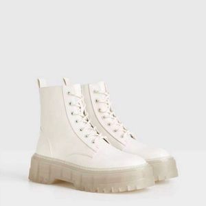 Bershka White Combat Boots